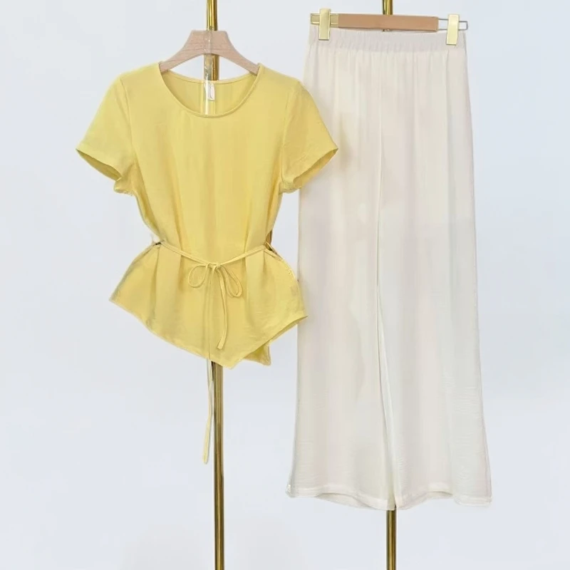时尚套装2025夏法式气质设计感上衣+阔腿裤两件套M302