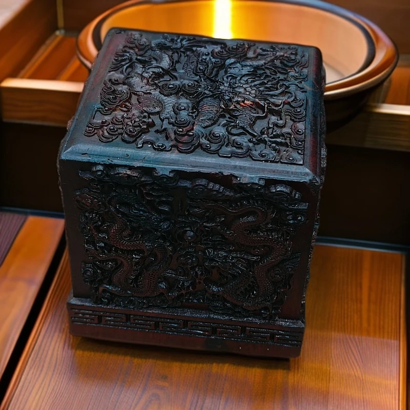 雷 枣木 九龙印章摆件（备注）-010333