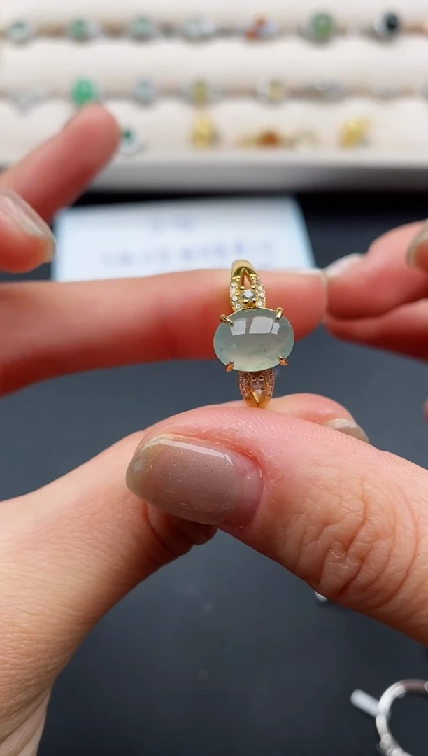 银S925镶嵌戒指翡翠缅甸天然A货翡翠22  7-5