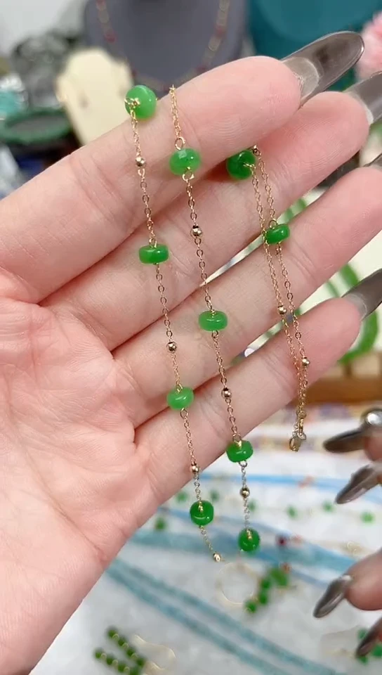 【闪购商品】翡翠颈饰14K金镶嵌满99