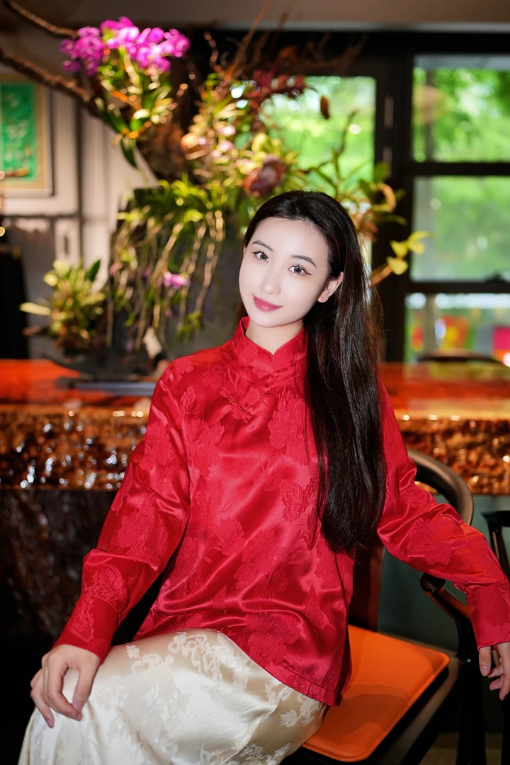 蓝大【剔红】桑蚕丝长袖上衣7463