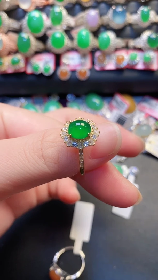 银S925镶嵌戒指翡翠天然