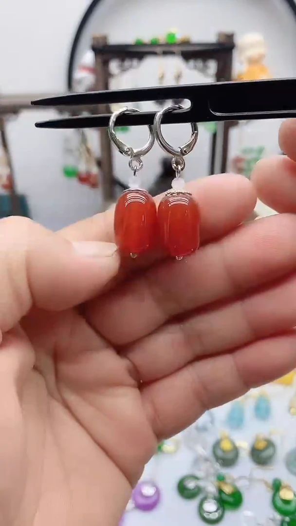 银S925镶嵌南红玛瑙耳饰176