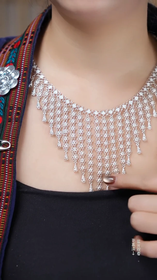 珐琅足银繁花似锦流苏项链