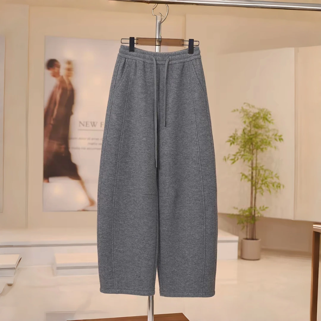 【专柜轻奢】羊驼绒加厚加绒羊 绒舒适显瘦直筒百搭窄版香蕉裤2596