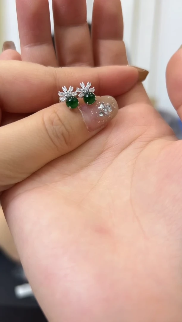 银S925镶嵌翡翠耳饰耳钉-592878