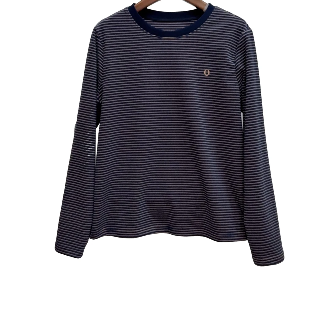 251353菲【麻尚】休闲细横条纹套头衫圆领宽松百搭保暖