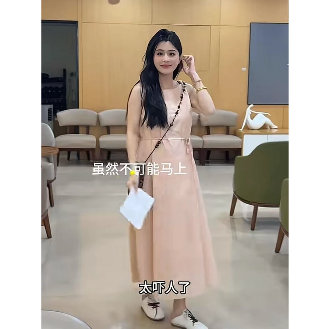 YPP！【桃子味的夏天】韩系清凉感系带扭结背心连衣裙(配腰绳)