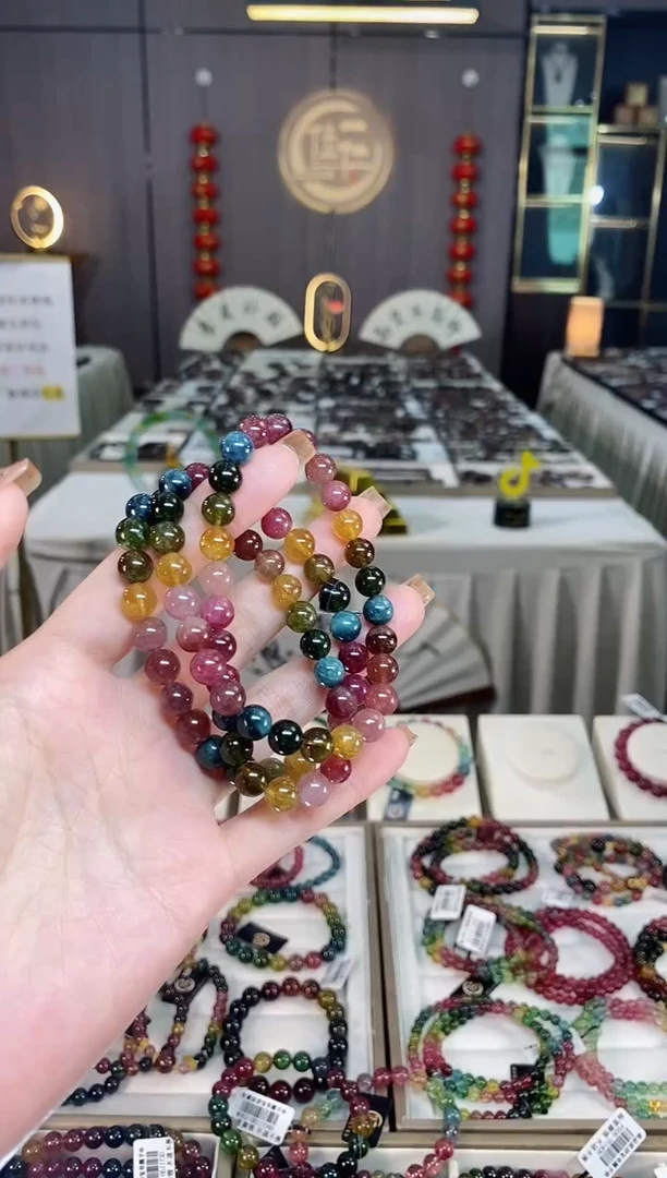 未镶嵌老矿碧玺彩虹三圈手串7mm+碧玺dan多样性发货一条