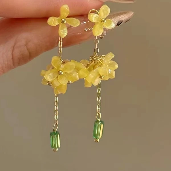 铜合金树脂耳饰 丹桂飘香~超仙桂花流苏小清新简约耳饰A41