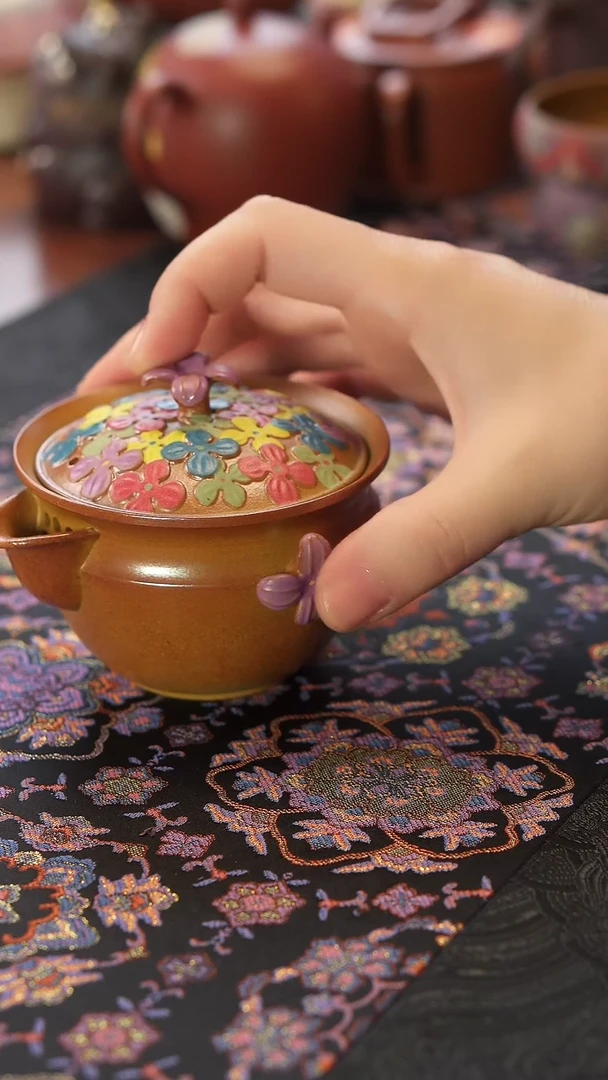 茶壶紫砂柴烧簪花手抓