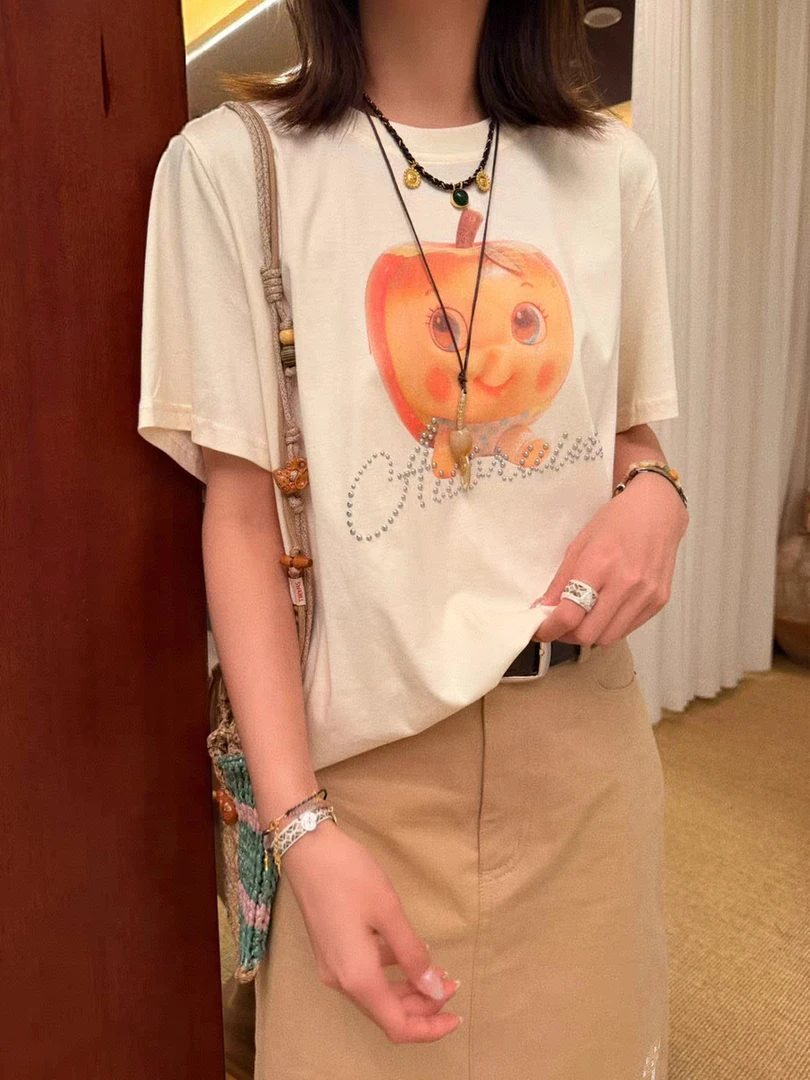 AUB25新款苹果娃娃印花短袖T恤