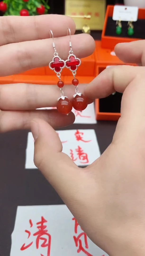 【闪购商品】南红玛瑙耳饰银S925镶嵌233000