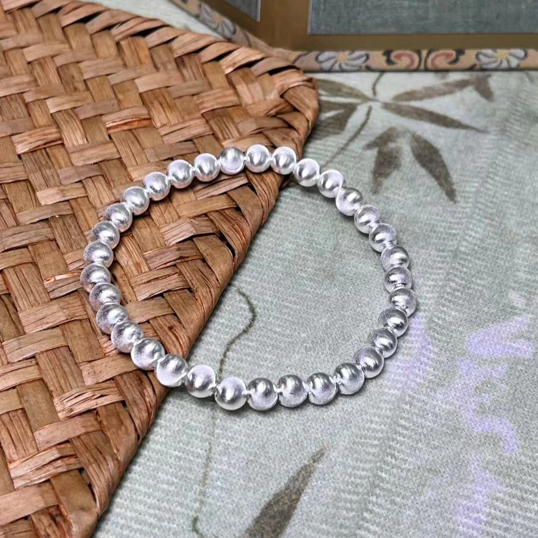 足银手链 小猫眼圆珠手串