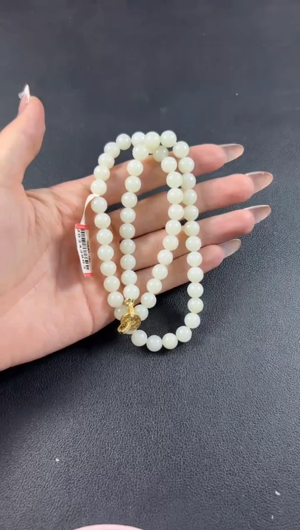 和田玉未镶嵌项链且末微色差米达卡8妈妈链