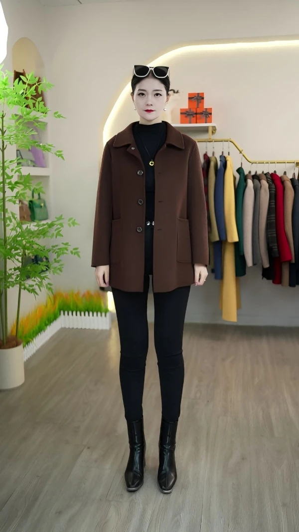 2025秋冬新款纯手工双面羊毛外套妈妈短款经典气质百搭大衣（诺衣）