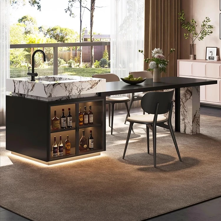 【玻璃门全岩板】意式极简意式吃饭桌咖啡桌家用餐桌可伸缩极简轻奢