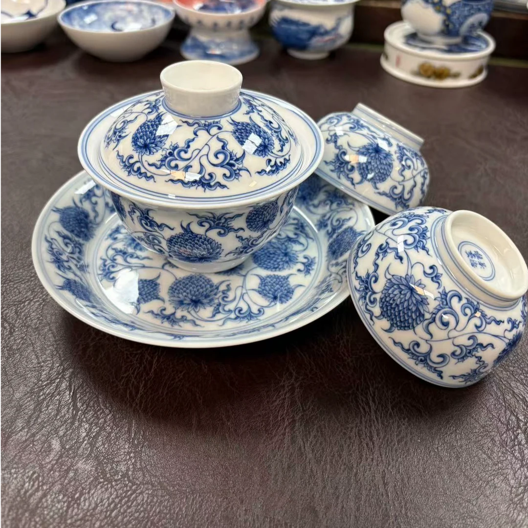 万寿菊手绘釉下彩高温瓷器