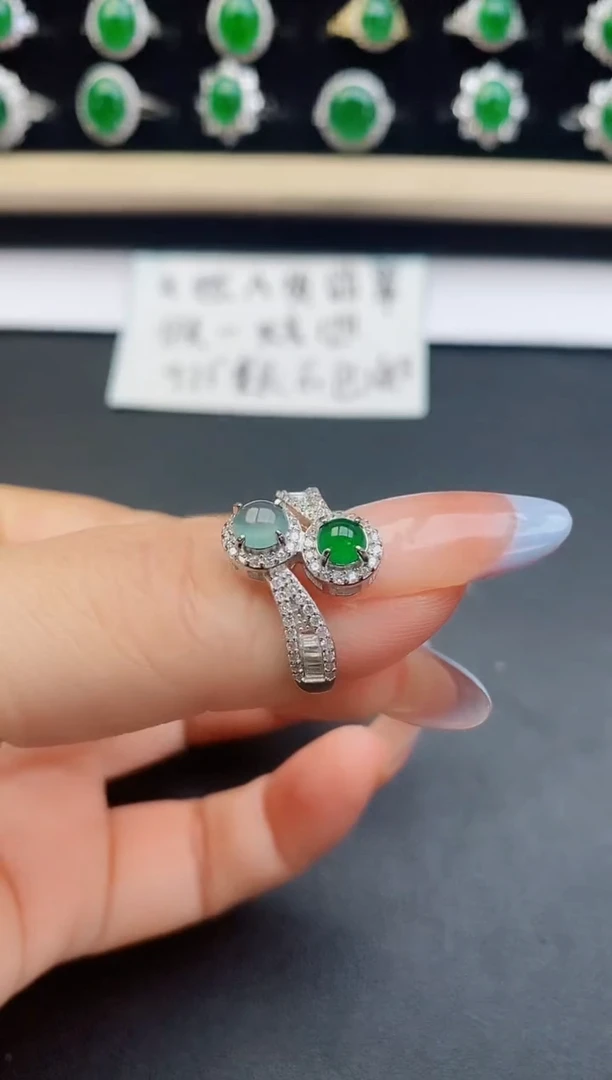 翡翠戒指银S925镶嵌50800