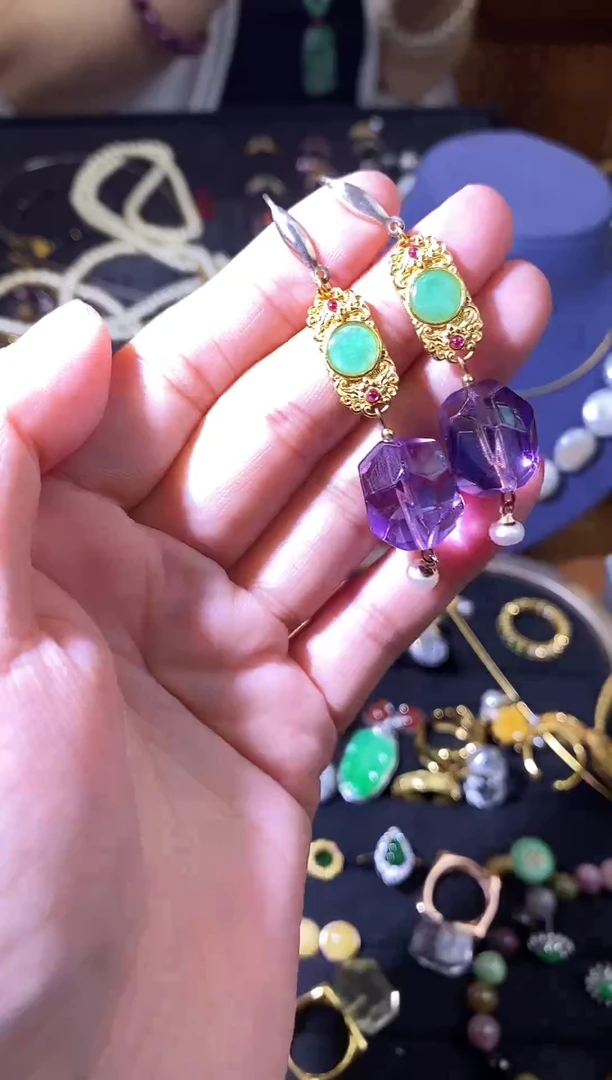 银S925镶嵌耳饰紫晶紫水