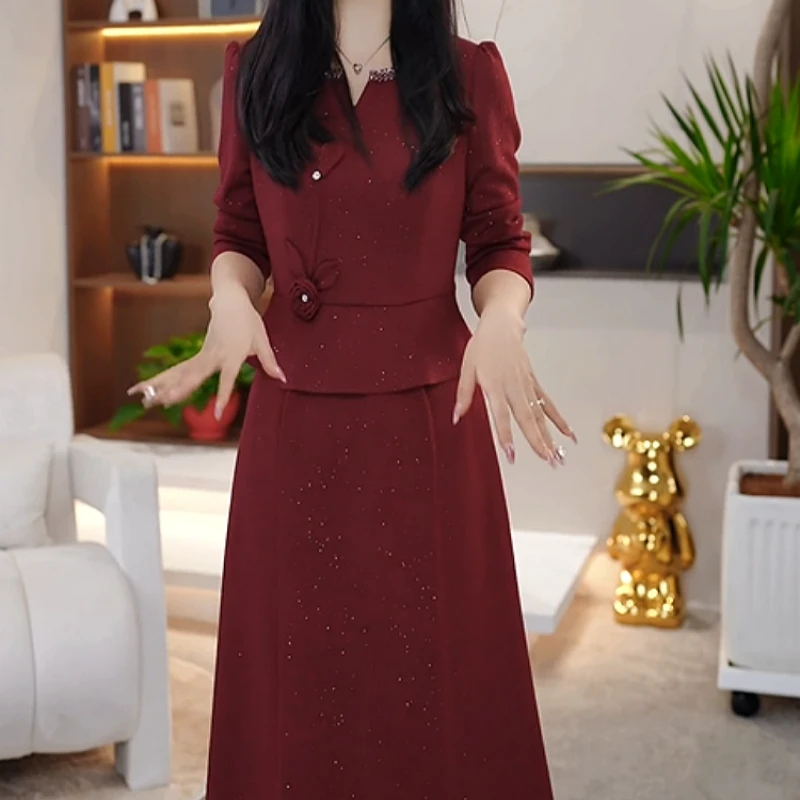 B193【连衣裙】2025秋季新款高级感轻奢优雅气质显瘦假两件连衣裙