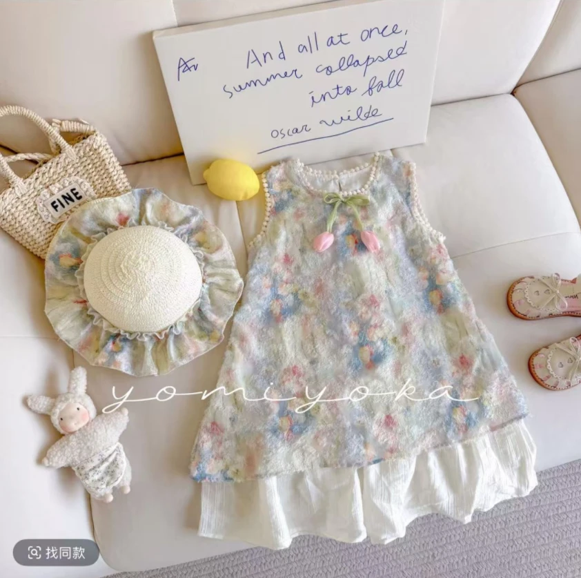 PP443-郁金香花朵连衣裙带帽