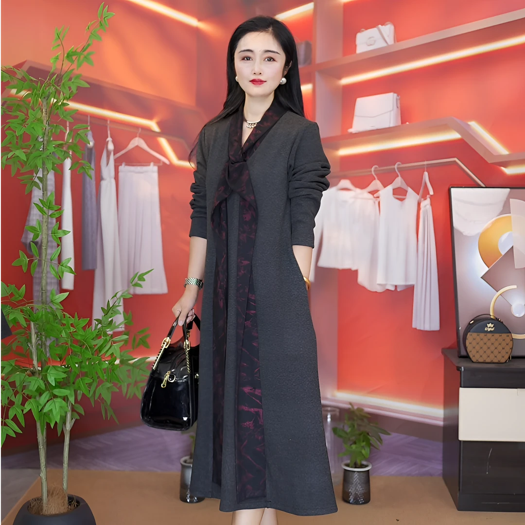 加厚冬季连衣裙时尚显瘦打底裙优雅宽松休闲百搭女士裙子秋冬保暖