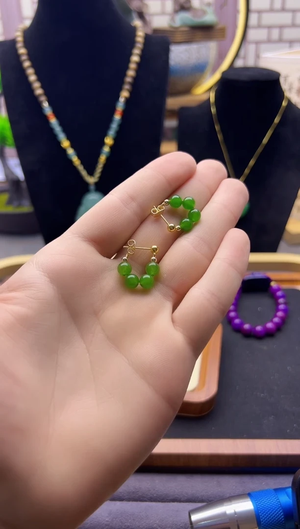 【闪购商品】和田玉耳饰14K金镶嵌E449