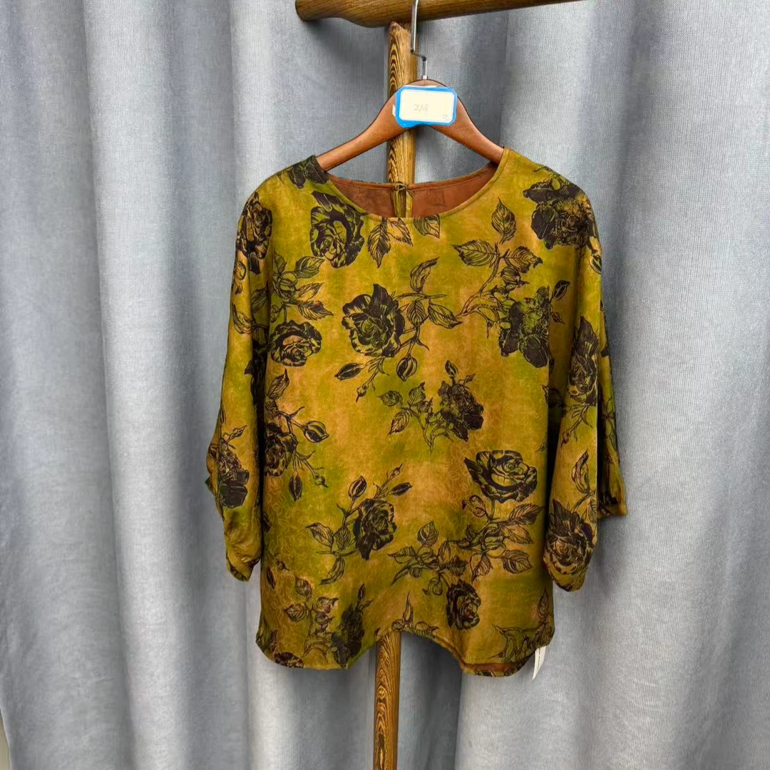 （瑕疵）新款时尚休闲香云纱圆领上衣蝙蝠衫Z708