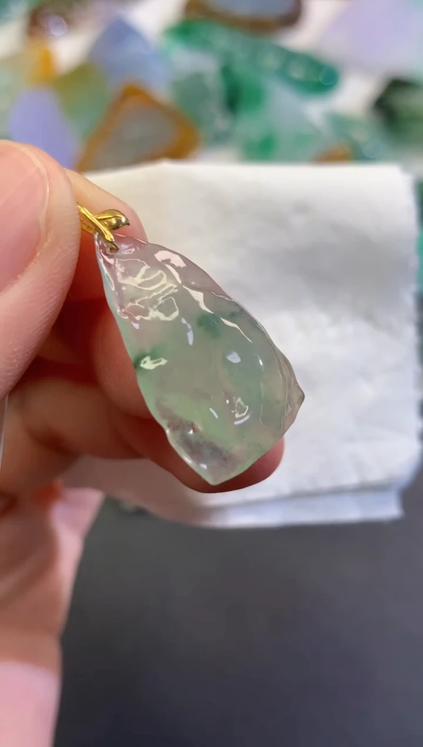 翡翠18K金镶嵌吊坠(不含链)4889