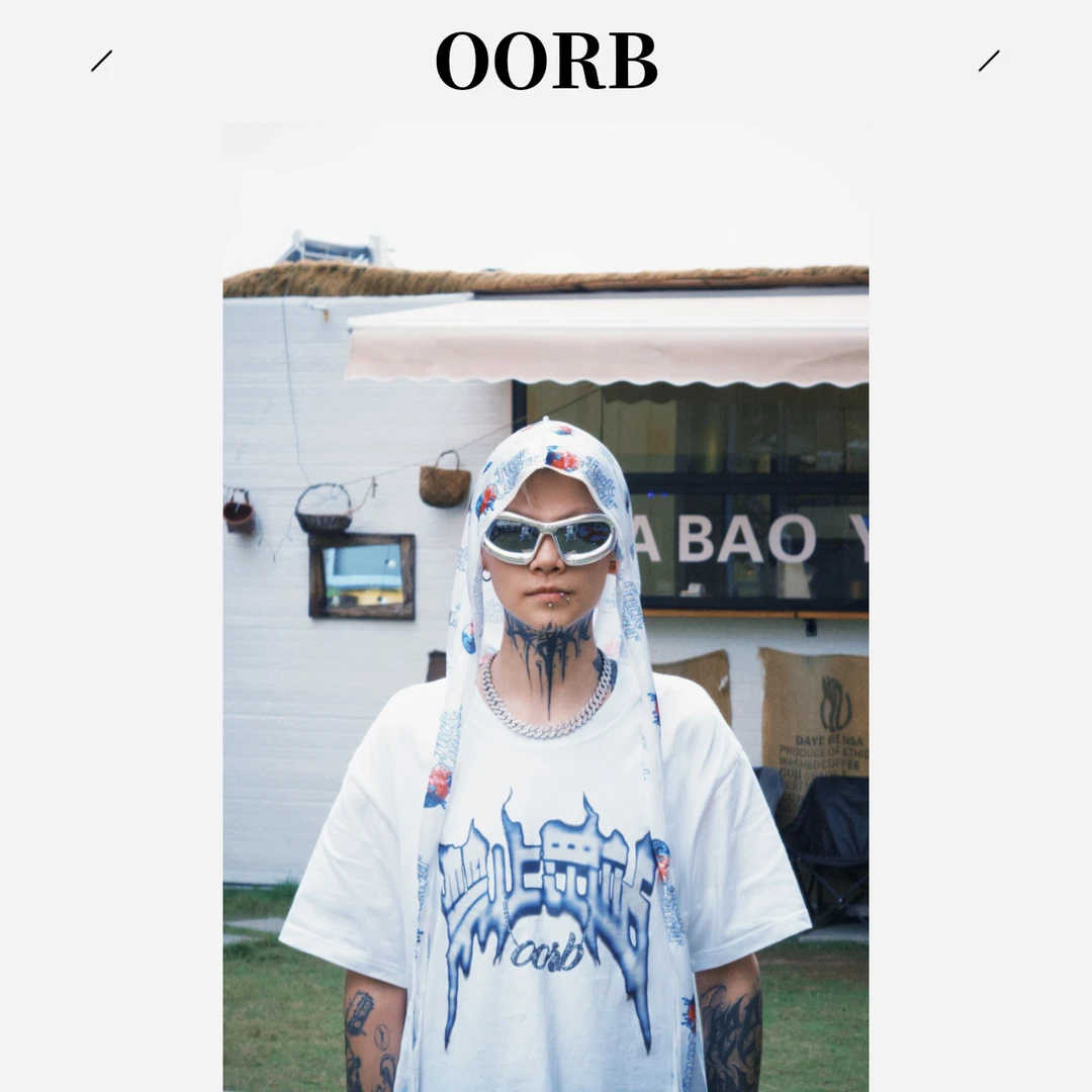 OORB&耍起play原创设计美式重磅宽松大印花圆领纯棉白色设计感