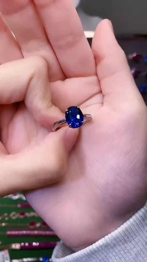 戒指蓝宝石银S925镶嵌25
