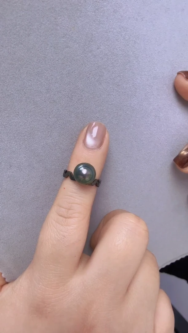 未镶嵌戒指海水珍珠大溪地10mm+S925银戒指