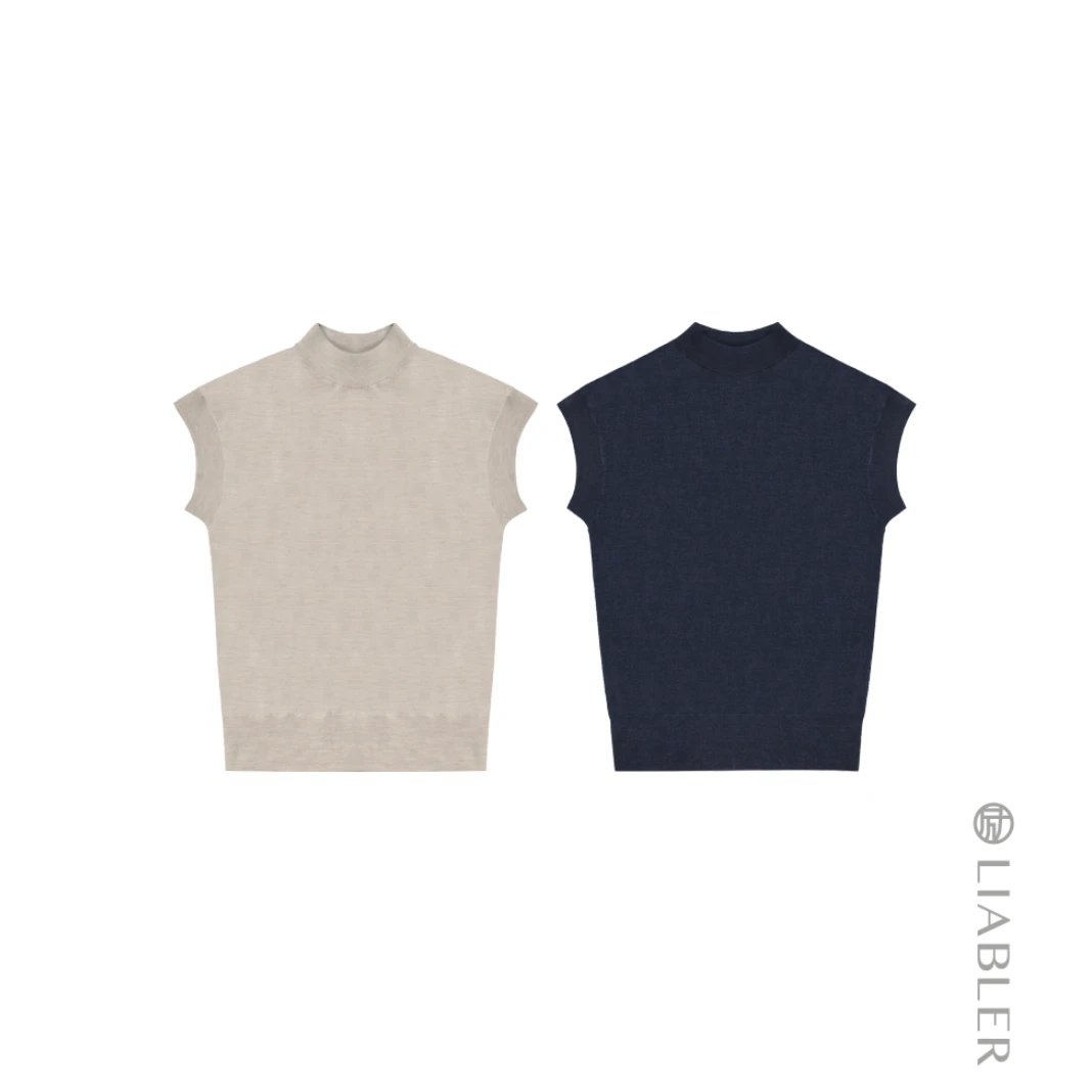 LIABLER/励  W25春夏纯色百搭羊毛无袖垂感花纱上衣 LSS251501J