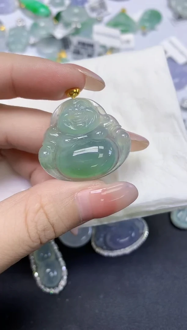 颈饰18K金镶嵌翡翠天然缅甸翡翠A货百元以上9元证书费自理