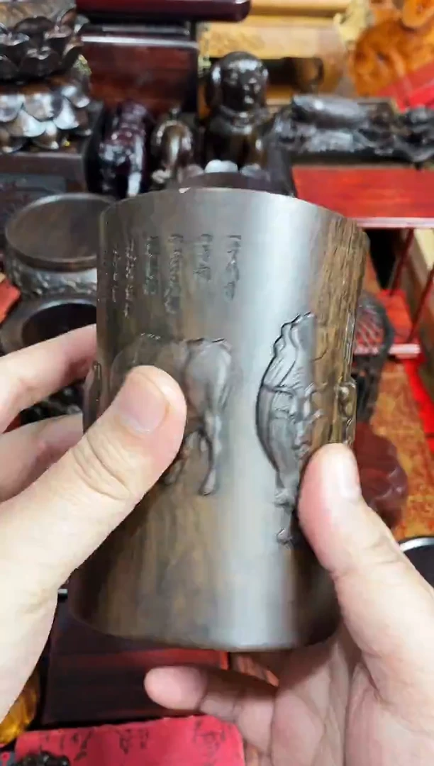 木质五牛图笔筒直播推荐直播推荐