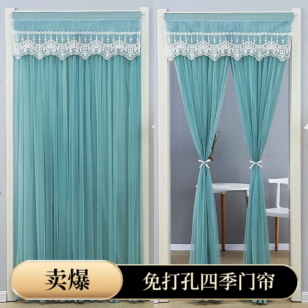 免打孔双层挡风帘防蚊下饭门帘隔断帘家用卧室厨房装饰纱帘夏季