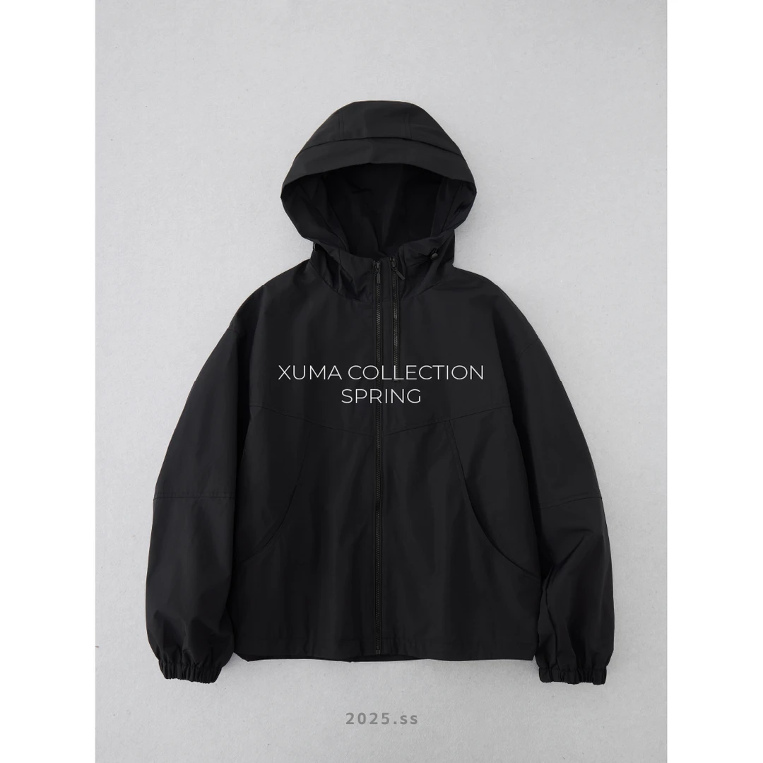 XUMA 2025春季连帽防风户外运动纯色宽松通勤外套冲锋衣