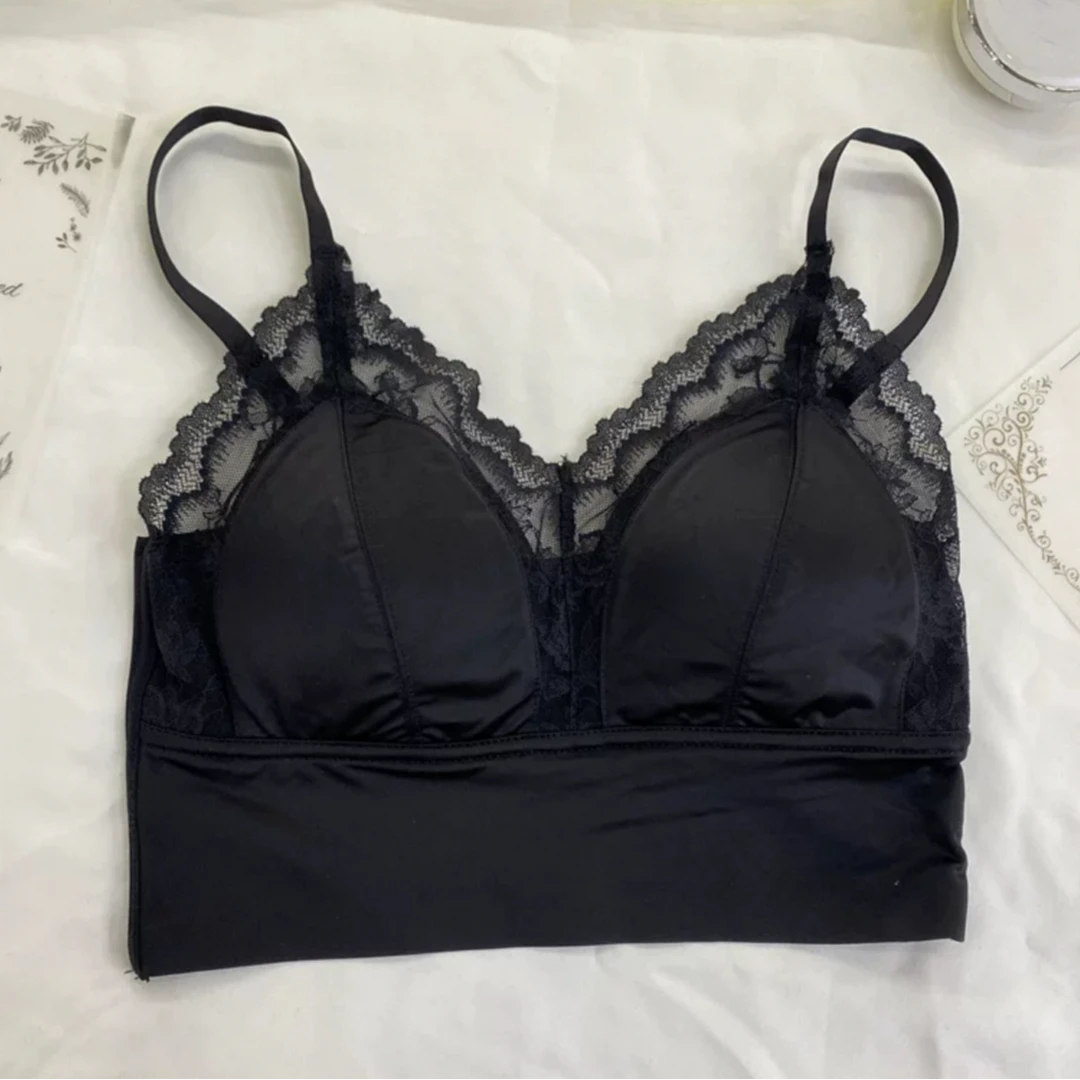 欢欢 法式缎料一体杯大胸显小吊带式美背背心ML89