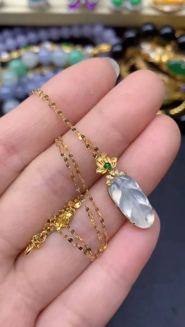 颈饰18K金镶嵌翡翠213-雪姐翡翠天天见