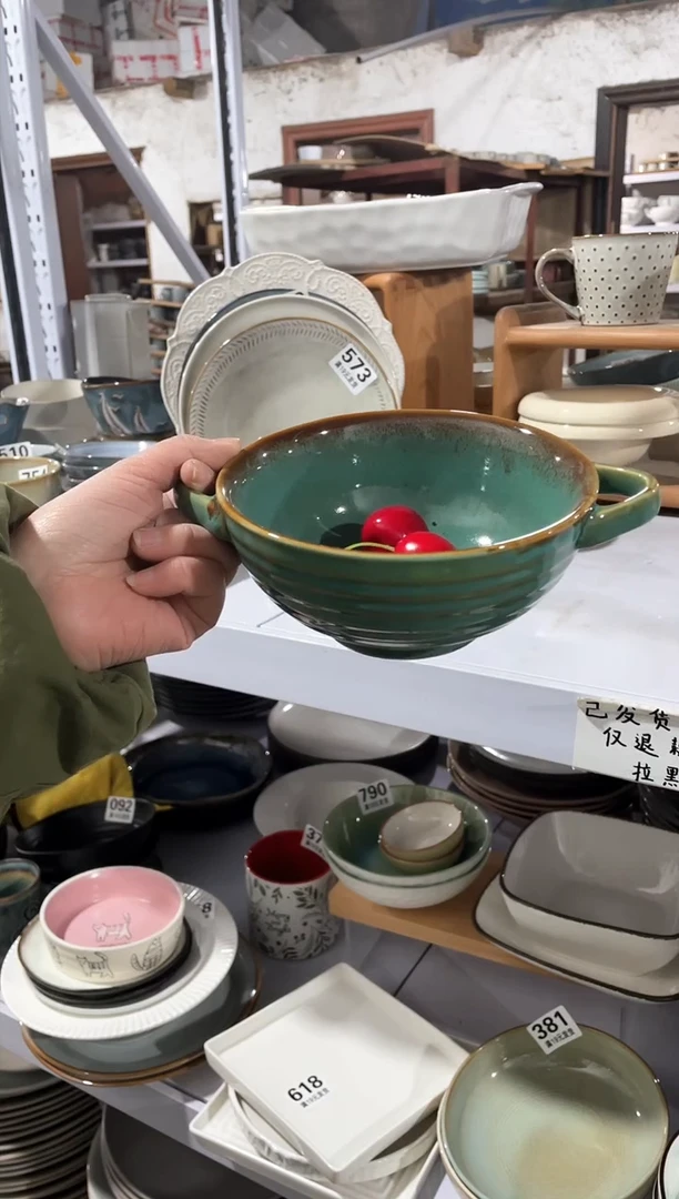 【闪购商品】碗微瑕（1个装）绿色俄罗斯双耳碗