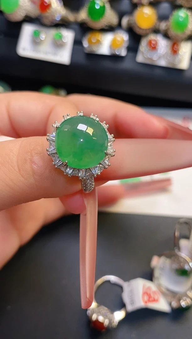 银S925镶嵌翡翠耳饰芬*天然