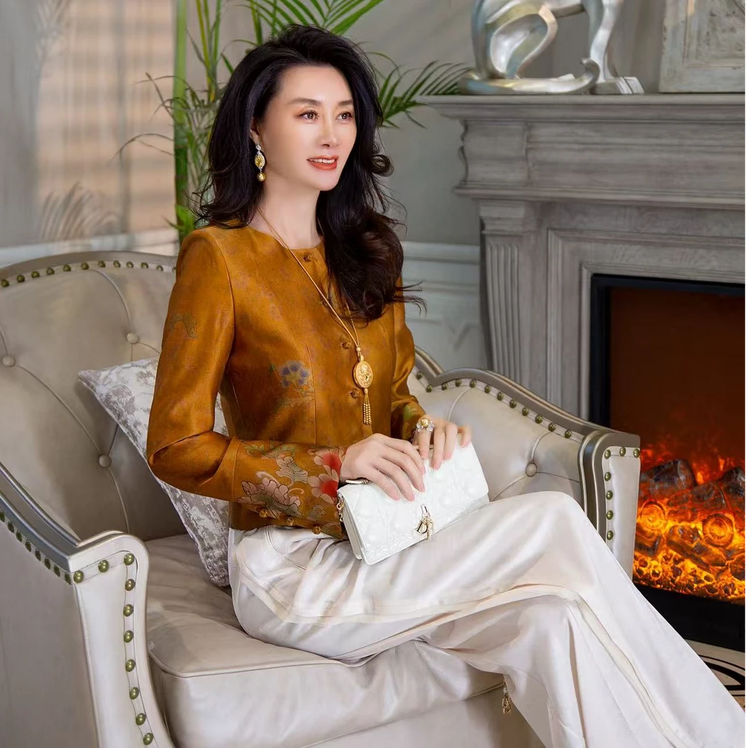 EDFNOT/杨红霞汝意WY香云纱金秋盛放上衣2412-8763