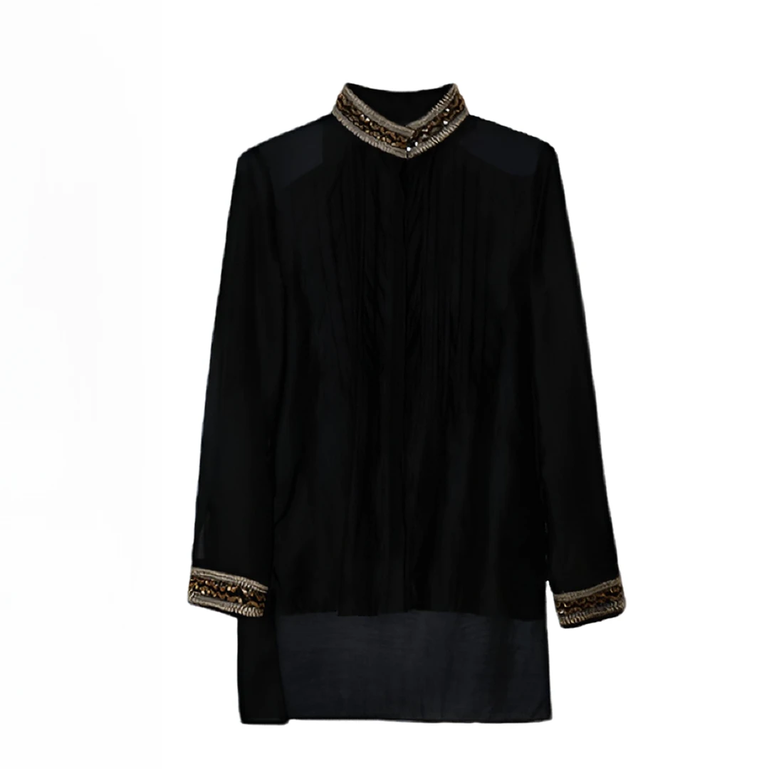 《鲍姐》【金玉满堂】手工金丝线刺绣气质法式上衣0062