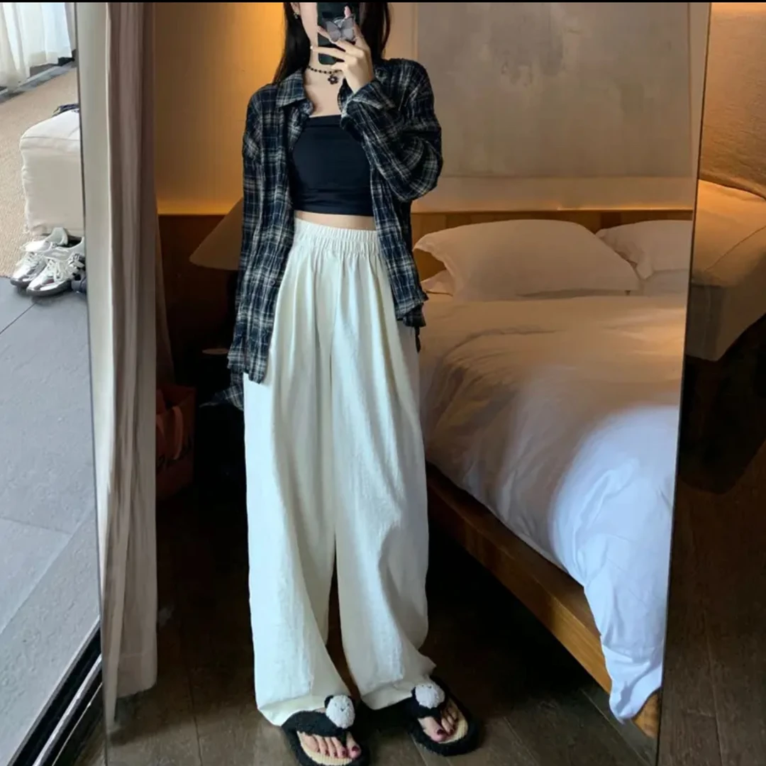 【米朵】2025奶皮山本裤高腰肌理垂感慵懒风休闲阔腿裤7018