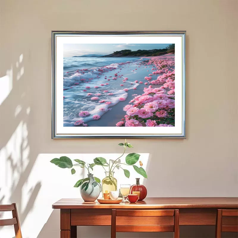 Z68钢化玻璃《玫瑰海岸》实物立体装饰画餐厅挂画卧室挂画