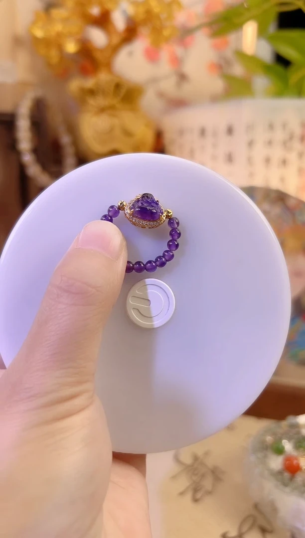 银S925镶嵌戒指水晶紫水晶佛公戒指