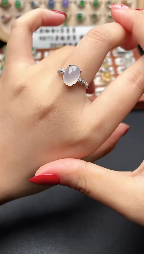 银S925镶嵌戒指翡翠一物一证一礼盒