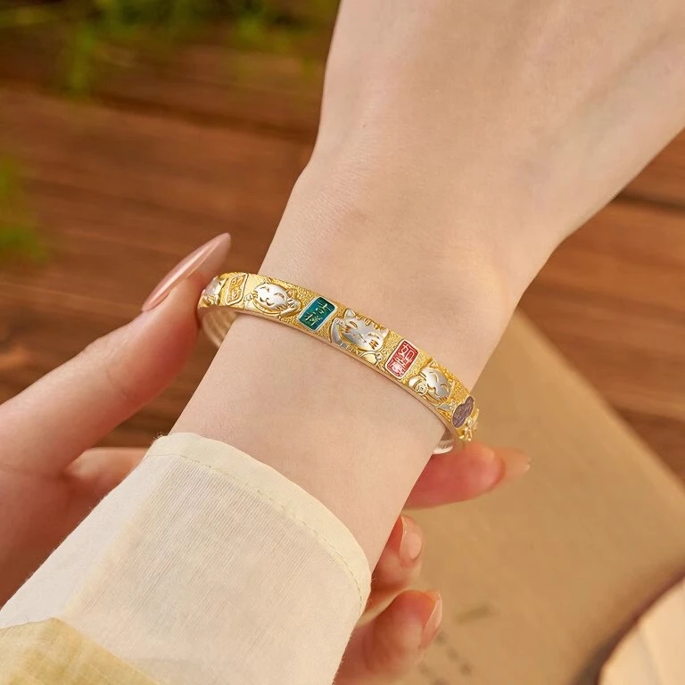 足银手镯 招财猫心经手镯足银999时尚百搭简约轻奢情人节送女朋友