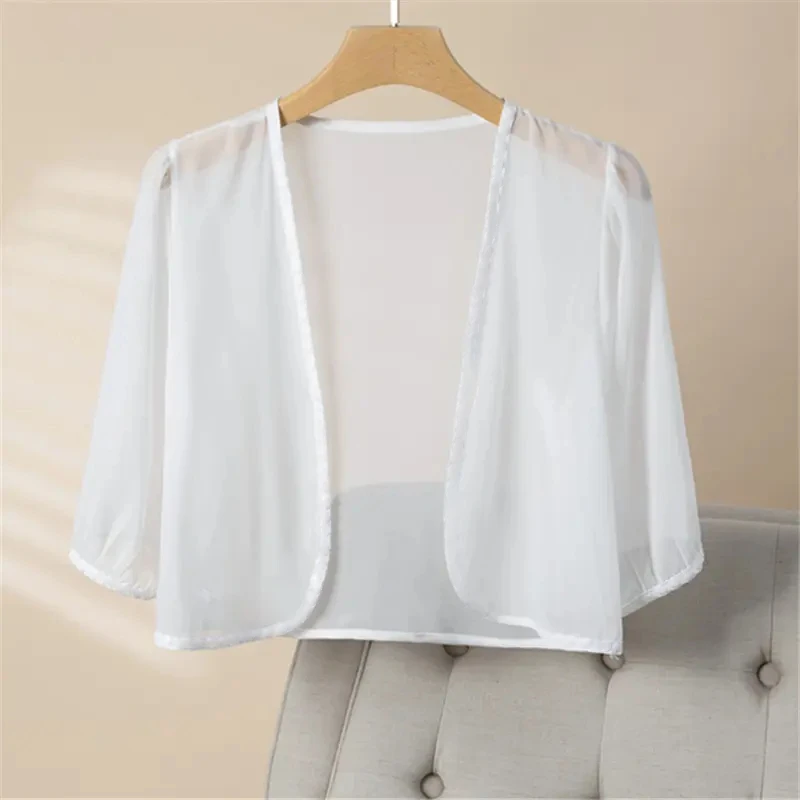 【直播专享】夏季新款大码雪纺防晒衣女百搭短款防晒开衫外套配裙子